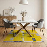 Yellow Geometric Abstract Area Rug with Grey Blocks