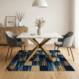 Navy Ocean Waves Driftwood Mosaic Area Rug