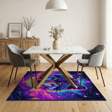 Neon Cosmic Wolf Galaxy Area Rug