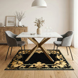 Black Gold Ornate Distressed Vintage Rug