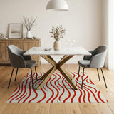 Vibrant Red Wavy Line Area Rug