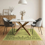 Vintage Green Leaf Border Area Rug