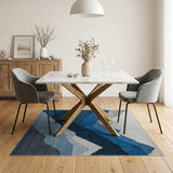 Geometric Modern Blue and Teal Layered Blue Mountains Geometric Area Rug