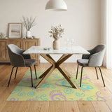 Playful Yellow Alphabet Swirl Rug with Pink Letters Blue Laurels