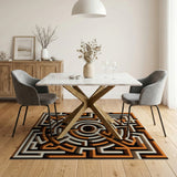Orange 3D Orange Labyrinth Maze Area Rug
