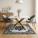 Ornate Black White Damask Area Rug