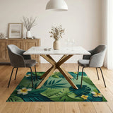 Lush Green Monstera and Plumeria Leaf Rug