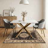 Black and White Black White Persian Floral Medallion Rug