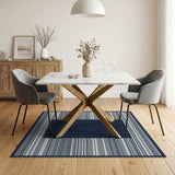 Navy Blue Striped Border Area Rug