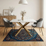 Ornate Teal and Gold Mandala Area Rug