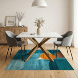 Teal Blue Geometric Circles Area Rug