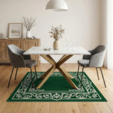 Ornate Green Lotus Border Area Rug
