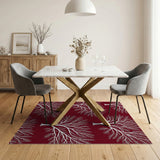 White Bare Tree Silhouettes on Deep Red Area Rug