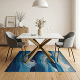 Layered Ocean Waves Blue Area Rug