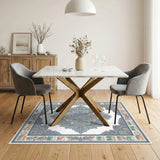 Vintage Blue Teal Mandala Washable Area Rug