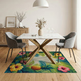 ODIKA Tropical Hibiscus Pineapple Washable Area Rug - Low Pile & Non-Slip