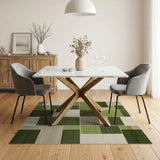 Green Modern Green Geometric Block Area Rug