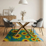 Floral Vintage Yellow Vibrant Sunflower Field Area Rug
