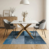 Distressed Blue Patchwork Area Rug