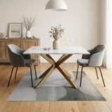 Modern Curved Abstract Beige Grey Area Rug