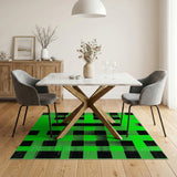 Vibrant Green Black Checkered Geometric Rug