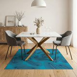 Teal Blue Feather Pattern Area Rug