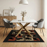 Geometric Black Cat Silhouette Area Rug