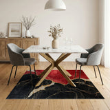 ODIKA Red and Black Marble Modern Washable Area Rug - Low Pile & Non-Slip