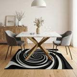 Hypnotic Black White Spiral Black and White Area Rug