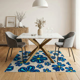 Whimsical Blue Floral Pattern Area Rug