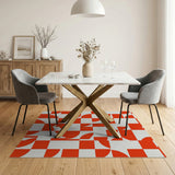 Bold Red Curved Geometric Area Rug