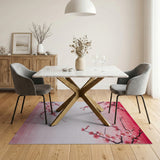 Washable Pink Cherry Blossom Floral Area Rug - Low Pile & Non-Slip