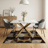 Modern Geometric Abstract Area Rug in Gold Black Beige