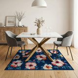 Blue and Teal Navy Hibiscus Floral Area Rug