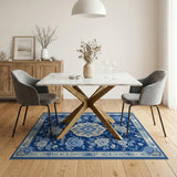 Navy Blue Chinoiserie Peony Area Rug