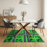 Vibrant Green Cartoon City Street Area Rug