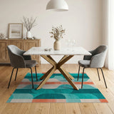 Teal Orange Wavy Geometric Area Rug
