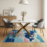 Kids Cartoon Blue and Teal Playful Whale Ocean Kids Area Rug
