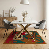 Festive Santa by Fireplace Christmas Cartoon Area Rug