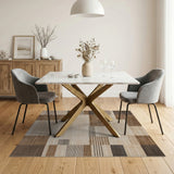 Tan Brown Geometric Block Stripe Area Rug