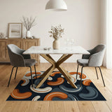 Abstract Curved Multi-Color Area Rug