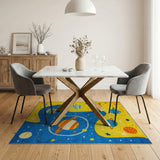 Vibrant Space Planets Kids Cartoon Area Rug