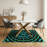 Geometric Modern Blue and Teal Teal Mandala Geometric Area Rug