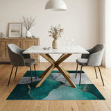 Teal Marble Gold Abstract Area Rug