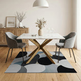 Modern Black White Overlapping Circles Area Rug