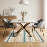 Blue Teal Striped Seashell Coastal Area Rug