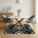 Black White Wheel Burst Area Rug