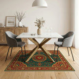 Ornate Green Persian Sunburst Medallion Rug