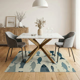 Blue and Teal Stylized Blue Fish Coastal Area Rug