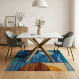 Teal Blue Abstract Geometric Area Rug